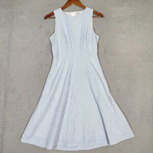 J.Crew Women's White and Blue Striped Seersucker Lined Fitted Midi Dress